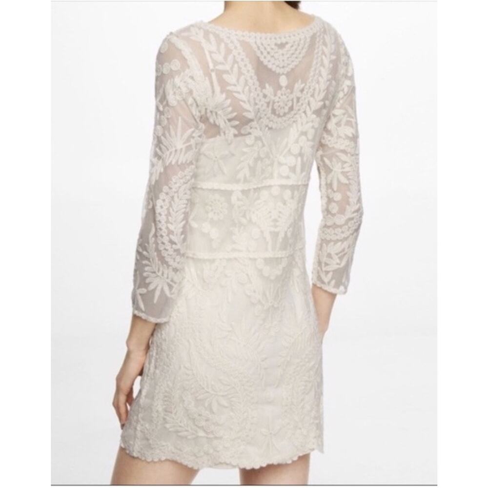 Y2K Lace Sheer Fairy Whimsy Dress Short Ivory 3/4 Sleeve Express Womens